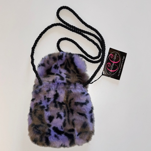 NEW Fuzzy Purple Leopard Mini Crossbody Bag 💜 Faux Fur Y2K Vibe - Picture 6 of 8